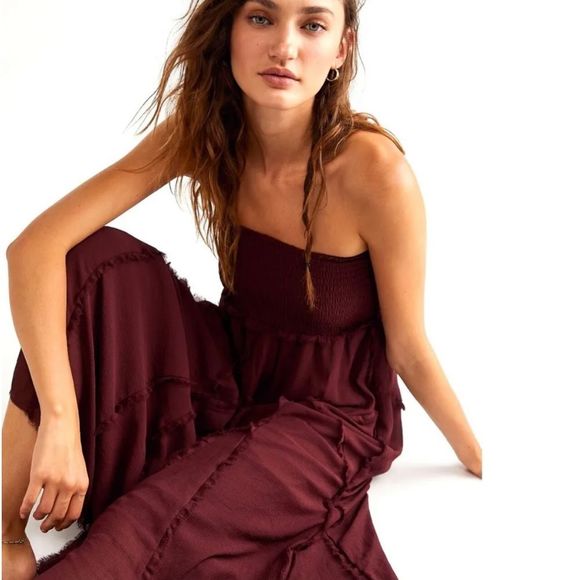 Free People Dresses & Skirts - Free People Georgina Convertible Maxi Skirt Midi Dress Chiffon Wine Raisin